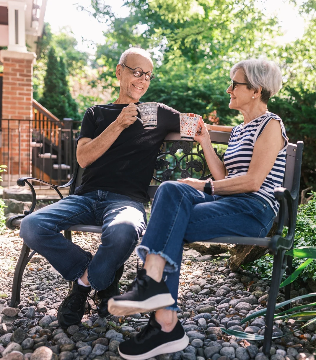 Couple having coffee outside. Couples Therapy openings available at Reflections Mental Health Group in Ayr, Ontario